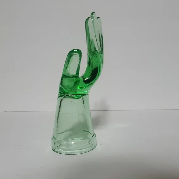 Green Glass Hand Sculpture - Picture 3 of 5